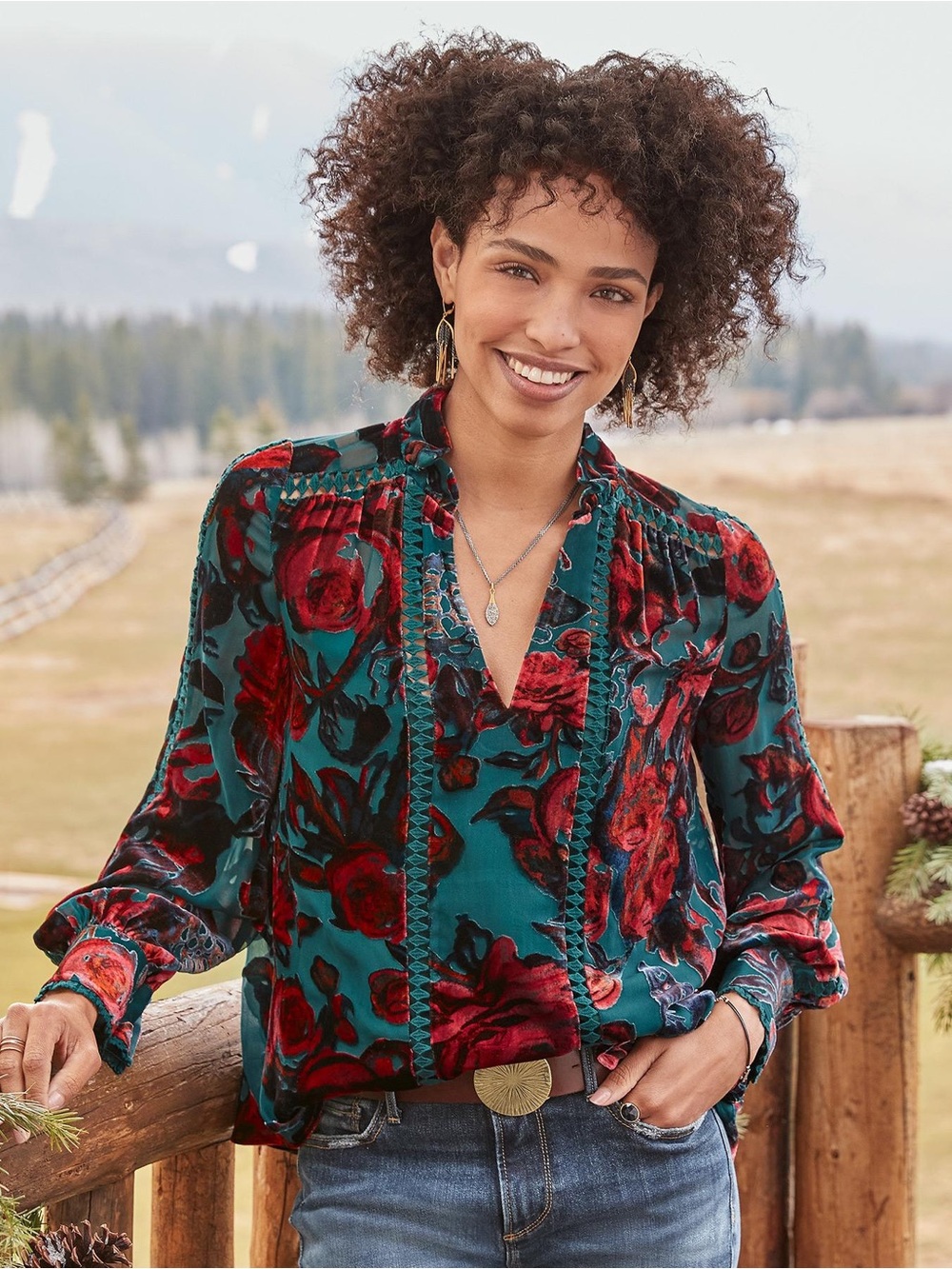 Sundance Selene Velvet Top Womens Size M